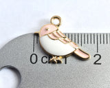 Pink Bird Charm, Enamel Gold Toned, 19mm x 15mm - 4 pieces (1279)