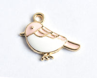 Pink Bird Charm, Enamel Gold Toned, 19mm x 15mm - 4 pieces (1279)