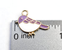 Purple Bird Charm, Enamel Gold Toned, 19mm x 15mm - 4 pieces (1280)