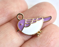 Purple Bird Charm, Enamel Gold Toned, 19mm x 15mm - 4 pieces (1280)