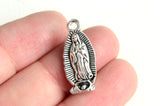 10 Virgin Mary Charm, Silver Tone Guadalupe Small Pendants, 22x10mm (1932)