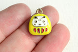 4 Daruma Charms, Yellow Enamel Japanese Doll Charm, 15x13mm (1939)