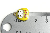 4 Daruma Charms, Yellow Enamel Japanese Doll Charm, 15x13mm (1939)