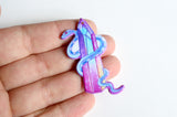 2 Crystal and Snake Pendant, Purple and Pink Acrylic, 47x24mm (2115)