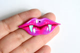 2 Vampire Teeth Pendants, Pink Lips With Fangs, 19x45mm (2116)