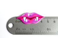 2 Vampire Teeth Pendants, Pink Lips With Fangs, 19x45mm (2116)