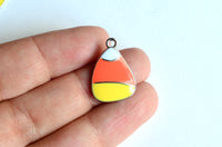 Candy Corn Charms, Silver Tone Enamel Halloween Charm, 21x13mm - 4 pieces (2124)