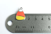 Candy Corn Charms, Silver Tone Enamel Halloween Charm, 21x13mm - 4 pieces (2124)