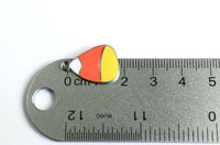 Candy Corn Charms, Silver Tone Enamel Halloween Charm, 21x13mm - 4 pieces (2124)