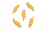 Lightning Bolt Charm, Yellow Enamel, Gold Toned, 21mm x 8mm - 5 pieces (1537)