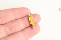 Lightning Bolt Charm, Yellow Enamel, Gold Toned, 21mm x 8mm - 5 pieces (1537)