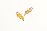 Lightning Bolt Charm, Yellow Enamel, Gold Toned, 21mm x 8mm - 5 pieces (1537)