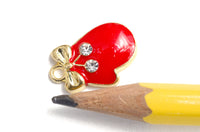 Red Mitten Charms With Rhinestone Accent, Enamel on Gold Toned Metal, 18mm x 11mm - 5 pieces (1542)
