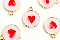 Pink Love Word Bubble Pendant, Gold Toned Enamel, 17mm x 15mm - 5 pieces (1551)