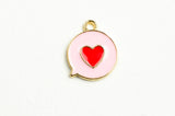 Pink Love Word Bubble Pendant, Gold Toned Enamel, 17mm x 15mm - 5 pieces (1551)