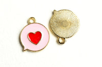 Pink Love Word Bubble Pendant, Gold Toned Enamel, 17mm x 15mm - 5 pieces (1551)