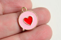 Pink Love Word Bubble Pendant, Gold Toned Enamel, 17mm x 15mm - 5 pieces (1551)