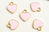Light Pink Heart Charms, Enamel Gold Toned Valentine Hearts,12mm x 10mm - 5 pieces (1552)