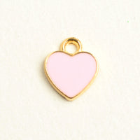 Light Pink Heart Charms, Enamel Gold Toned Valentine Hearts,12mm x 10mm - 5 pieces (1552)