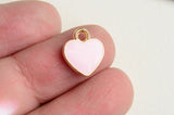 Light Pink Heart Charms, Enamel Gold Toned Valentine Hearts,12mm x 10mm - 5 pieces (1552)