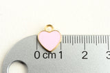 Light Pink Heart Charms, Enamel Gold Toned Valentine Hearts,12mm x 10mm - 5 pieces (1552)