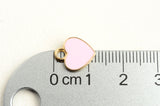 Light Pink Heart Charms, Enamel Gold Toned Valentine Hearts,12mm x 10mm - 5 pieces (1552)