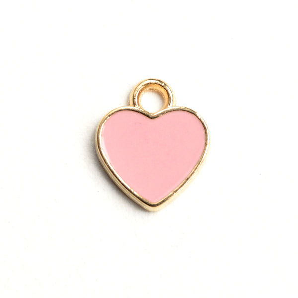 Pink Heart Charms, Enamel Gold Toned Valentine Hearts,12mm x 10mm - 5 pieces (1553)