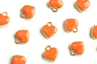 Tiny Orange Heart Charms, Gold Toned Enamel Valentine Charms, 8 mm x 7.5 mm  (1554)