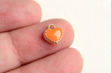 Tiny Orange Heart Charms, Gold Toned Enamel Valentine Charms, 8 mm x 7.5 mm  (1554)