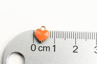 Tiny Orange Heart Charms, Gold Toned Enamel Valentine Charms, 8 mm x 7.5 mm  (1554)