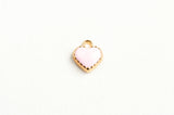 Pink Heart Charm, Tiny Gold Plated Enamel Heart Charm 8 mm x 7.5 mm  (1559)