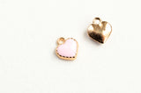 Pink Heart Charm, Tiny Gold Plated Enamel Heart Charm 8 mm x 7.5 mm  (1559)