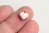 Pink Heart Charm, Tiny Gold Plated Enamel Heart Charm 8 mm x 7.5 mm  (1559)