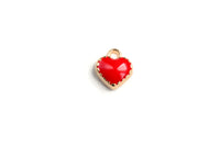 Red Heart Charm, Tiny Gold Plated Enamel Heart Charm 8 mm x 7.5 mm  (1560)