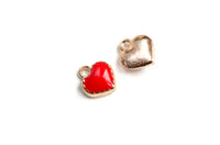 Red Heart Charm, Tiny Gold Plated Enamel Heart Charm 8 mm x 7.5 mm  (1560)
