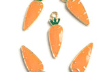 Carrot Charms, Orange Enamel Gold Tone Vegetable Charm, 23mm x 7mm (1564)