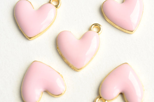 Pink Heart Charms, Enamel Gold Toned, 14mm x 14mm - 4 pieces (1583)