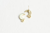 Crescent Moon Stud Earrings With Loop, 2 pair (1608)