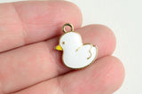 White Chick Charms, Enamel Baby Bird Pendant, Gold Toned, 17mm x 13mm (1630)