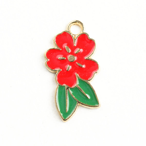 3 Red Enamel Flower Charms, Mini Flower Pendants, Enamel Charms, For  Jewelry Making, 22k Gold Plated, 3pcs