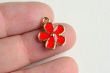 Red Flower Charms, Enamel Gold Tone, 16x13mm  (1634)