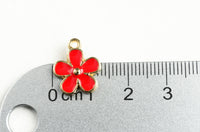 Red Flower Charms, Enamel Gold Tone, 16x13mm  (1634)