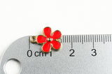 Red Flower Charms, Enamel Gold Tone, 16x13mm  (1634)