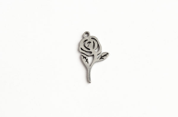 Rose Charms, Stainless Steel Laser Cut Pendants, 16x9mm - 5 pieces (16 –  Paper Dog Supply Co