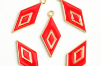 Red Diamond Enamel Charms, Gold Toned, 28x12mm - 5 pieces (1689)