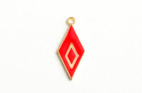 Red Diamond Enamel Charms, Gold Toned, 28x12mm - 5 pieces (1689)