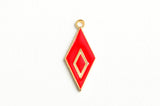 Red Diamond Enamel Charms, Gold Toned, 28x12mm - 5 pieces (1689)