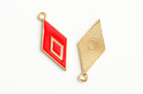 Red Diamond Enamel Charms, Gold Toned, 28x12mm - 5 pieces (1689)