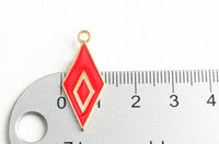 Red Diamond Enamel Charms, Gold Toned, 28x12mm - 5 pieces (1689)