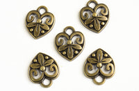 Heart Charms, Antique Brass Floral Filigree Love Pendants, 15mm x 12mm - 10 pieces (1700)